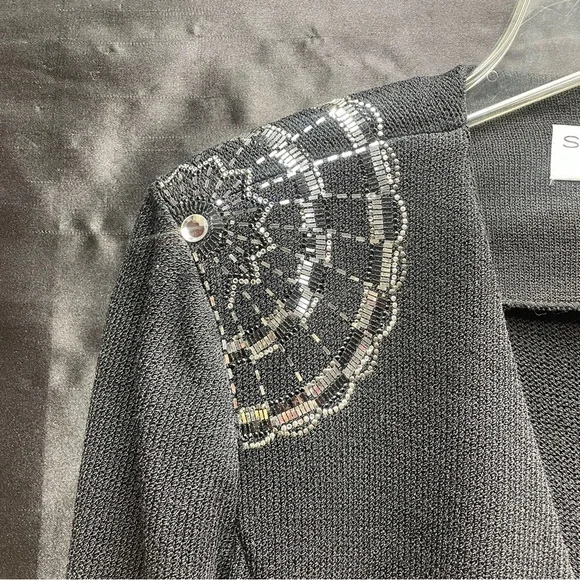 St. John Evening Black Silver Sequin Detail Wrap Sweater Dress Sz 8 - Picture 5 of 7